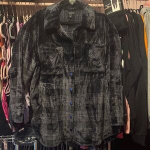 torrid Black & Gray Plaid Velvet Shacket